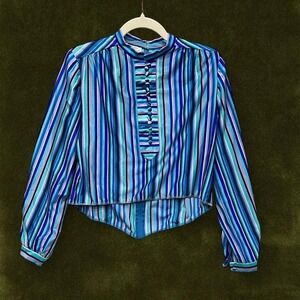 TRUE VINTAGE RARE 1970s Saks Fifth Avenue Striped High-Low Blouse | Modern S/M